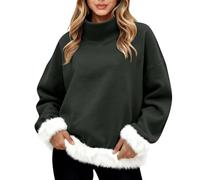 Felpa con collo a lupetto da donna divertente con finiture in pelliccia sintetica maglioni natalizi invernali calda felpa a collo alto accogliente pullover a collo alto a maniche lunghe top termici