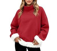 Felpa con collo a lupetto da donna divertente con finiture in pelliccia sintetica maglioni natalizi invernali calda felpa a collo alto accogliente pullover a collo alto a maniche lunghe top termici