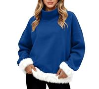Felpa con collo a lupetto da donna divertente con finiture in pelliccia sintetica maglioni natalizi invernali calda felpa a collo alto accogliente pullover a collo alto a maniche lunghe top termici