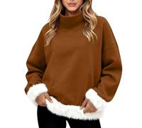 Felpa con collo a lupetto da donna divertente con finiture in pelliccia sintetica maglioni natalizi invernali calda felpa a collo alto accogliente pullover a collo alto a maniche lunghe top termici