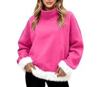 Felpa con collo a lupetto da donna divertente con finiture in pelliccia sintetica maglioni natalizi invernali calda felpa a collo alto accogliente pullover a collo alto a maniche lunghe top termici