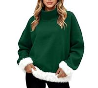 Felpa con collo a lupetto da donna divertente con finiture in pelliccia sintetica maglioni natalizi invernali calda felpa a collo alto accogliente pullover a collo alto a maniche lunghe top termici