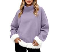 Felpa con collo a lupetto da donna divertente con finiture in pelliccia sintetica maglioni natalizi invernali calda felpa a collo alto accogliente pullover a collo alto a maniche lunghe top termici