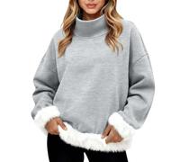 Felpa con collo a lupetto da donna divertente con finiture in pelliccia sintetica maglioni natalizi invernali calda felpa a collo alto accogliente pullover a collo alto a maniche lunghe top termici