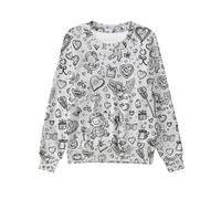 Felpa con doodle FunDIY per bambine a maniche lunghe morbida felpa con cappuccio per ragazze maglione sportivo creativo e confortevole per bambini capo casual elegante per ogni (White, 10-11 Years)