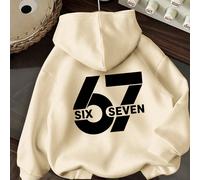 Felpa con grafica di numeri e lettere "67 SIX SEVEN" per ragazzo pre-adolescente, calda e confortevole per l'autunno/inverno, adatta allo stile casual da strada divertente per i ragazzi 6Y,7Y,8Y,9Y,10