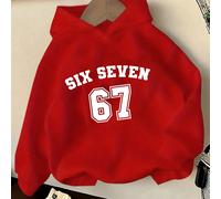 Felpa con grafica SIX SEVEN 67, foderata in pile, per ragazzi pre-adolescenti, casual per autunno/inverno 8Y,9Y,10Y,11-12YGrafico,LettereTessuto composito