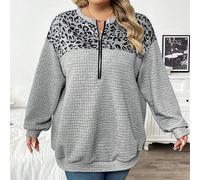 Felpa con mezza zip e stampa leopardata, per donne taglia comoda, adatta per autunno/inverno, capi da donna per viaggi e aeroporto, maglietta per autunno e inverno US22,US24/26,US28/30,US32/34Blocchi 