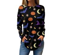 Felpa con pipistrello con faccia di zucca camicia girocollo per donna grafica stampata a maniche lunghe allentata top atletico da donna, 1f-rosa, S