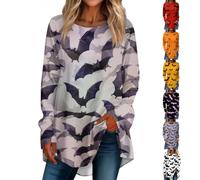 Felpa con pipistrello con faccia di zucca camicia girocollo per donna grafica stampata a maniche lunghe allentata top atletico da donna, 1A-nero, S