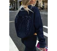 Felpa con ricamo di ali d'angelo con paillettes grigio chiaro, stile Y2K, felpa casual da donna con spalle cadenti e maniche lunghe L,M,S,XL,XSColore unicoTessuto in maglia