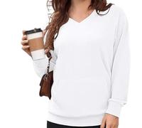 Felpa con scollo a V da donna, per autunno inverno, oversize, a maniche lunghe, con tasche, tinta unita, vestibilità larga, casual, in pile, comoda, senza cappuccio, per uso quotidiano e ufficio, #9