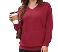 Felpa con scollo a V da donna, per autunno inverno, oversize, a maniche lunghe, con tasche, tinta unita, vestibilità larga, casual, in pile, comoda, senza cappuccio, per uso quotidiano e ufficio, #8