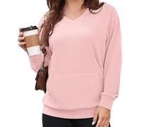 Felpa con scollo a V da donna, per autunno inverno, oversize, a maniche lunghe, con tasche, tinta unita, vestibilità larga, casual, in pile, comoda, senza cappuccio, per uso quotidiano e ufficio, #6