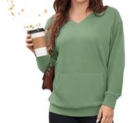 Felpa con scollo a V da donna, per autunno inverno, oversize, a maniche lunghe, con tasche, tinta unita, vestibilità larga, casual, in pile, comoda, senza cappuccio, per uso quotidiano e ufficio, #3