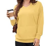 Felpa con scollo a V da donna, per autunno inverno, oversize, a maniche lunghe, con tasche, tinta unita, vestibilità larga, casual, in pile, comoda, senza cappuccio, per uso quotidiano e ufficio, #10