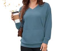 Felpa con scollo a V da donna, per autunno inverno, oversize, a maniche lunghe, con tasche, tinta unita, vestibilità larga, casual, in pile, comoda, senza cappuccio, per uso quotidiano e ufficio, #1