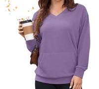 Felpa con scollo a V da donna, per autunno inverno, oversize, a maniche lunghe, con tasche, tinta unita, vestibilità larga, casual, in pile, comoda, senza cappuccio, per uso quotidiano e ufficio, #7