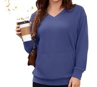 Felpa con scollo a V da donna, per autunno inverno, oversize, a maniche lunghe, con tasche, tinta unita, vestibilità larga, casual, in pile, comoda, senza cappuccio, per uso quotidiano e ufficio, #4