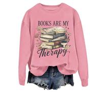Felpa con scritta in inglese "Books Are My Therapy" in stile retrò, motivo floreale, con scritta "Book Coffee", per, rosa, XL