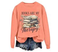 Felpa con scritta in inglese "Books Are My Therapy" in stile retrò, motivo floreale, con scritta "Book Coffee", per, Arancione, XXL
