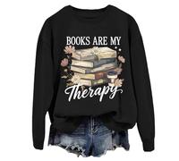 Felpa con scritta in inglese "Books Are My Therapy" in stile retrò, motivo floreale, con scritta "Book Coffee", per, Nero , XL