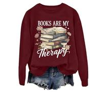 Felpa con scritta in inglese "Books Are My Therapy" in stile retrò, motivo floreale, con scritta "Book Coffee", per, Porpora, L