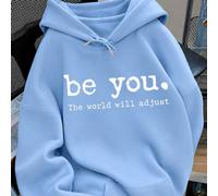 Felpa con stampa a lettere, felpa con cappuccio e tasche a maniche lunghe casual da donna taglie forti per autunno/inverno, adatta per outfit invernali, outfit da spiaggia, outfit da vacanza, outfit d