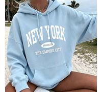Felpa con stampa a lettere, felpa con cappuccio e tasche a maniche lunghe casual da donna taglie forti per autunno/inverno, adatta per outfit invernali, outfit da spiaggia, outfit da vacanza, outfit d