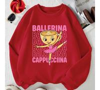 Felpa con stampa "BALLERINA CAPPUCCINA" per ragazzi/bambini, con spalle scese, oversize, casual, versatile, ampia, a maniche lunghe 8 anni,9 anni,11-12 anni,10 anniFumetto,Ritratto,Grafico,Lettere,Sta