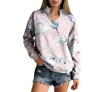 Felpa con stampa floreale ad acquerello Elegante scollo a V Casual Pullover | Natale 2026 Acquarello Floreale Felpa Elegante Scollo A V Casual Pullover Top