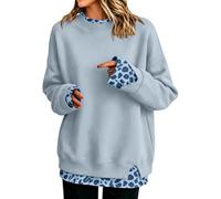 Felpa con stampa leopardata da donna 2 in 1 a maniche lunghe | Felpa con stampa leopardata da donna, a due pezzi, a maniche lunghe, casual, girocollo, pullover top Uk