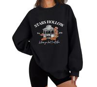 Felpa con stelle cave, camicia cava con stelle, felpa con scritta "Stars Hollow Where You Lead I Will Follow", Nero , S