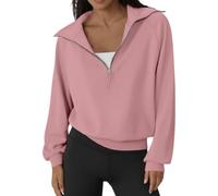 Felpa con zip da donna senza cappuccio Felpa sportiva a maniche lunghe con scollo a v Pullover tinta unita Top Autunno e Inverno Ampia Basic Chic Top per Allenamento Muscolare Corsa