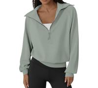 Felpa con zip da donna senza cappuccio Felpa sportiva a maniche lunghe con scollo a v Pullover tinta unita Top Autunno e Inverno Ampia Basic Chic Top per Allenamento Muscolare Corsa