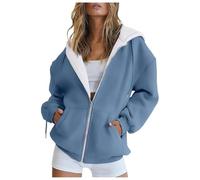 Felpa con zip da donna, taglia grande, con cappuccio, da donna, a maniche lunghe, con cappuccio, casual, tinta unita, cardigan chic ed elegante, cappotto sportivo per fitness all'aperto