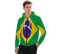 Felpa con Zip da Uomo Brasile Bandiera Nazionale Classico Comodo Top con Zip Giacca A Maniche Lunghe con Polsini A Coste Ideale per Il Weekend Stile Classico del Regno Unito Felpe da Lavoro