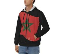 Felpa con Zip da Uomo Classico con Cappuccio Marocco Bandiera Nazionale Top Polsini A Coste Maglia A Maniche Lunghe Maglione Pull Over Felpa con Zip Top Stile Classico del Regno Unito