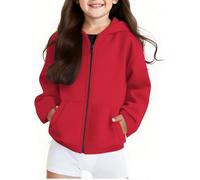 Felpa con zip per bambini in pile con cappuccio e zip completa, giacca pullover calda con maniche con polsini per il freddo, abbigliamento casual da esterno per ragazze, maglia a maniche lunghe, 4-5