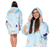 Felpa Coperta Coperta Felpa 2in1 Oversize Cappuccio Sherpa Spessa Blu con Sushi