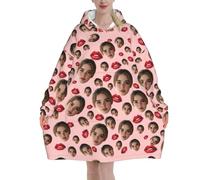 Felpa Coperta indossabile Personalizzata Labbra rosse coperta con maniche donna Personalizzato il tuo quadro con Foto del viso felpe oversize Flanella plaid con maniche per uomo idea regalo donne