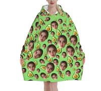 Felpa Coperta indossabile Personalizzato Avocado coperta vestaglia pile con maniche donna Personalizzata con Foto del viso felpe oversize Flanella plaid con maniche per uomo idea regalo donne