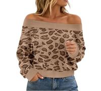 Felpa Corta a Spalle Scoperte, vestibilità Ampia, Stampa Leopardata, pullov | Felpa Donna Aperta Senza Cappuccio Con Viola Intrecciato Anime Le Particolare Stampe Maglie Dentro Barchetta Rossa