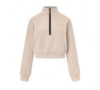 Felpa corta casual da donna con collo alto e mezza chiusura lampo, in tinta unita, manica lunga, adatta per laurea, insegnanti, ritorno a scuola, autunno L,M,S,XL,XSColore unicoPoliestere