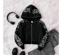 Felpa corta con chiusura lampo, con strass e rivetti, stile gotico, per ragazze pre-adolescenti, manica lunga, adatta per laurea/ritorno a scuola, autunno/inverno 8Y,9Y,10Y,11Y,12YColore unicoPolieste