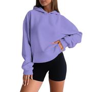 Felpa corta da donna con cappuccio a maniche lunghe e vestibilità comoda | Pullover in tinta unita con cappuccio attaccato, spalle cadenti e corpo più corto; le scelte di colore variano nella gamma