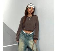 Felpa corta oversize a girocollo di colore unito, lavata L,M,S,XL,XSTessuto in maglia