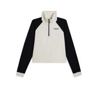 Felpa cropped bicolore con mezza zip e collo alto