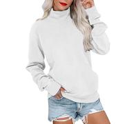 Felpa da donna 2025 alla moda con collo a lupetto, felpa a girocollo in pile a maniche lunghe, maglioni, per interni ed esterni, regali di Natale, bianco, L