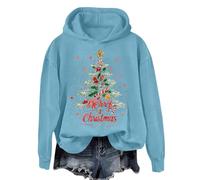 Felpa da donna 2025 con cappuccio da donna casual con stampa di Halloween per il tempo libero per la vita quotidiana regali di Natale, blu cielo, S